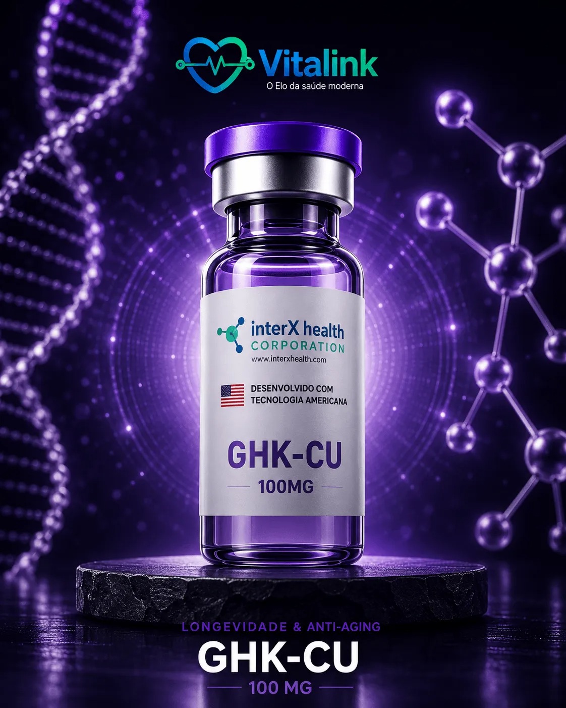GHK-CU 100 mg — peptídeo de origem internacional da Vitalink