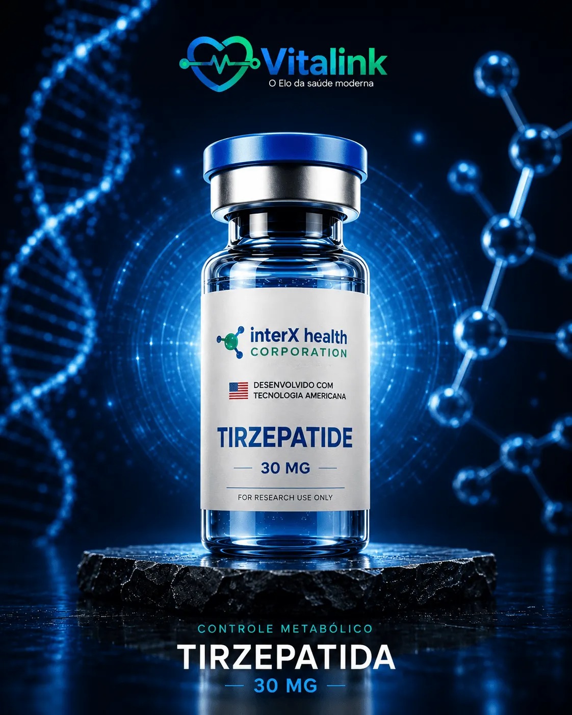 Tirzepatida 30 mg — peptídeo de origem internacional da Vitalink
